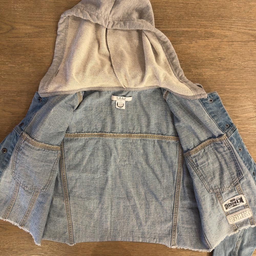 LA Kings Jean Jacket - Women's Crop Hooded Denim Jacket-WEAR by Erin Andrews-XS - Picture 12 of 16